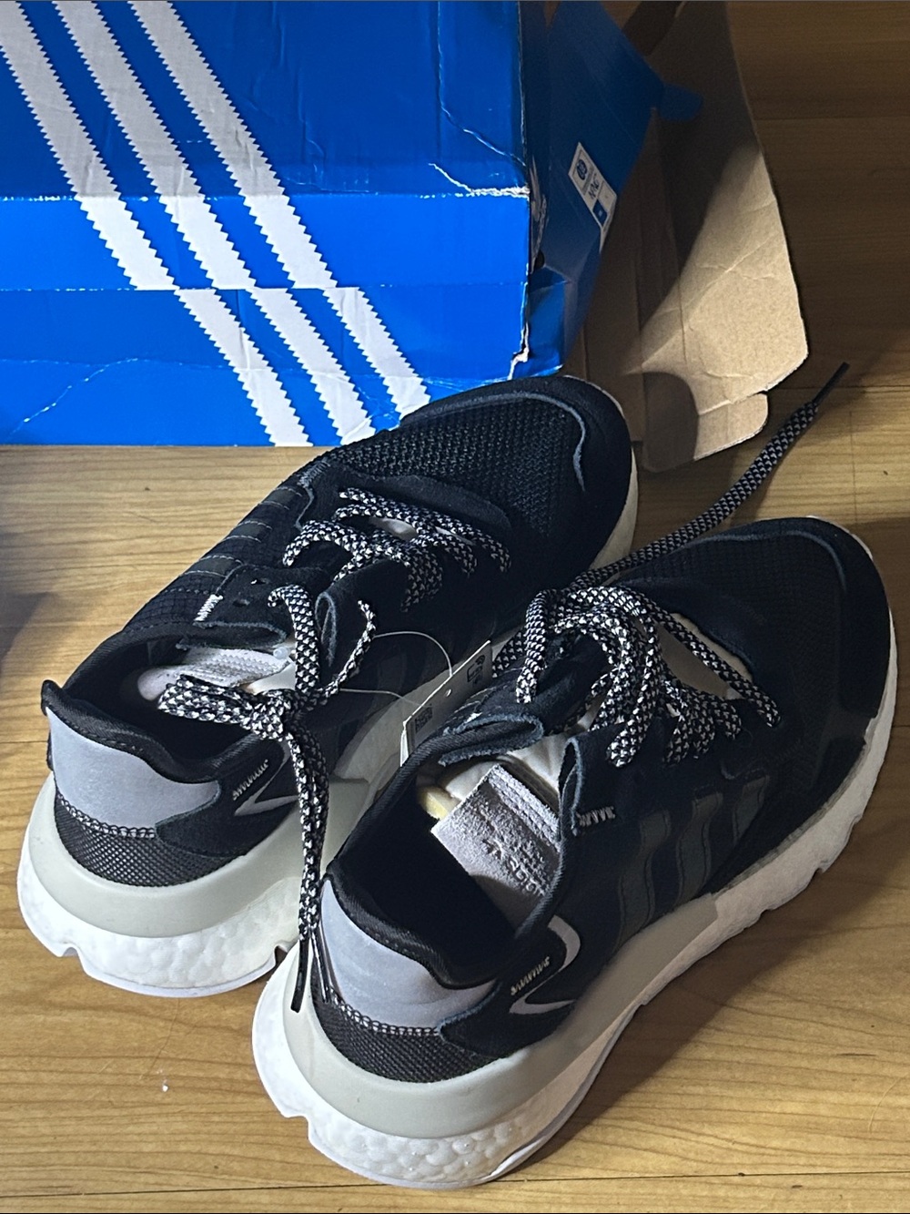 adidas Black and White Nite Jogger W Reflective Sneakers Womens 7 nwt